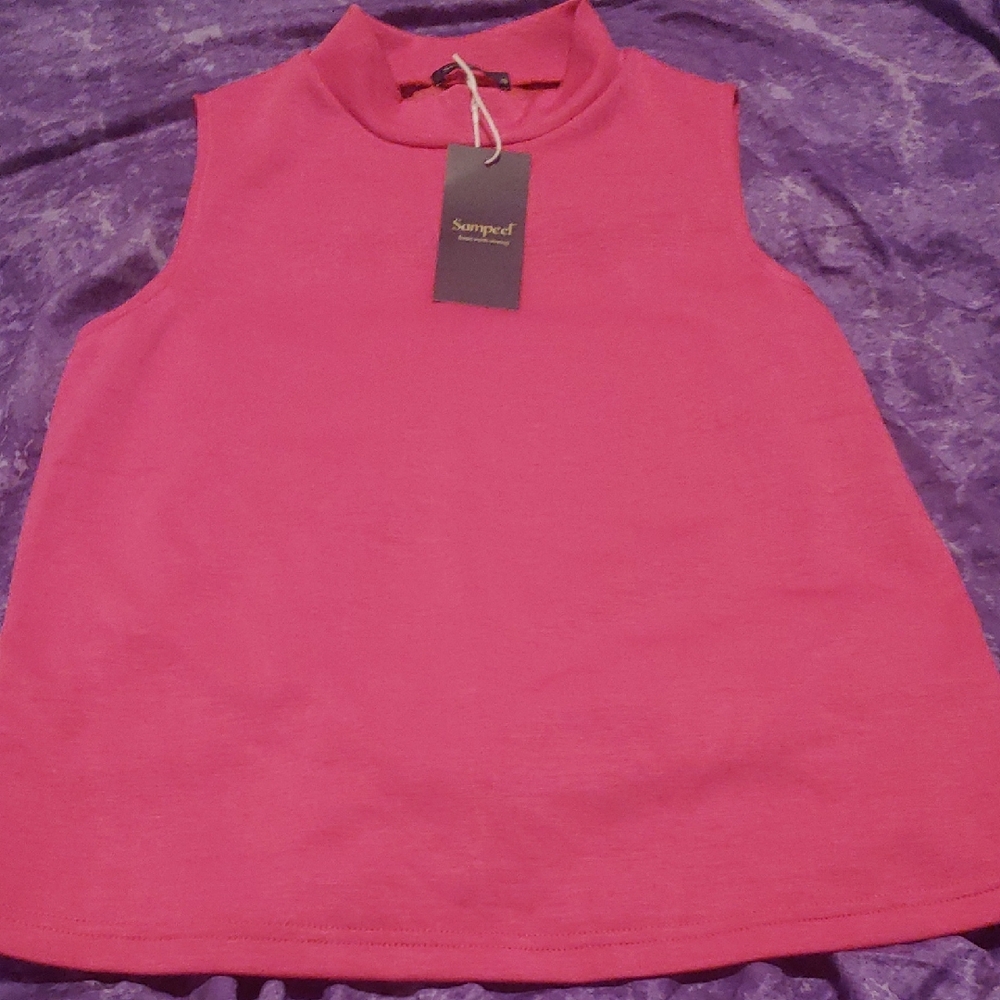 Sampeel Women's Sleeveless Mock Neck Tank in Bright Pink